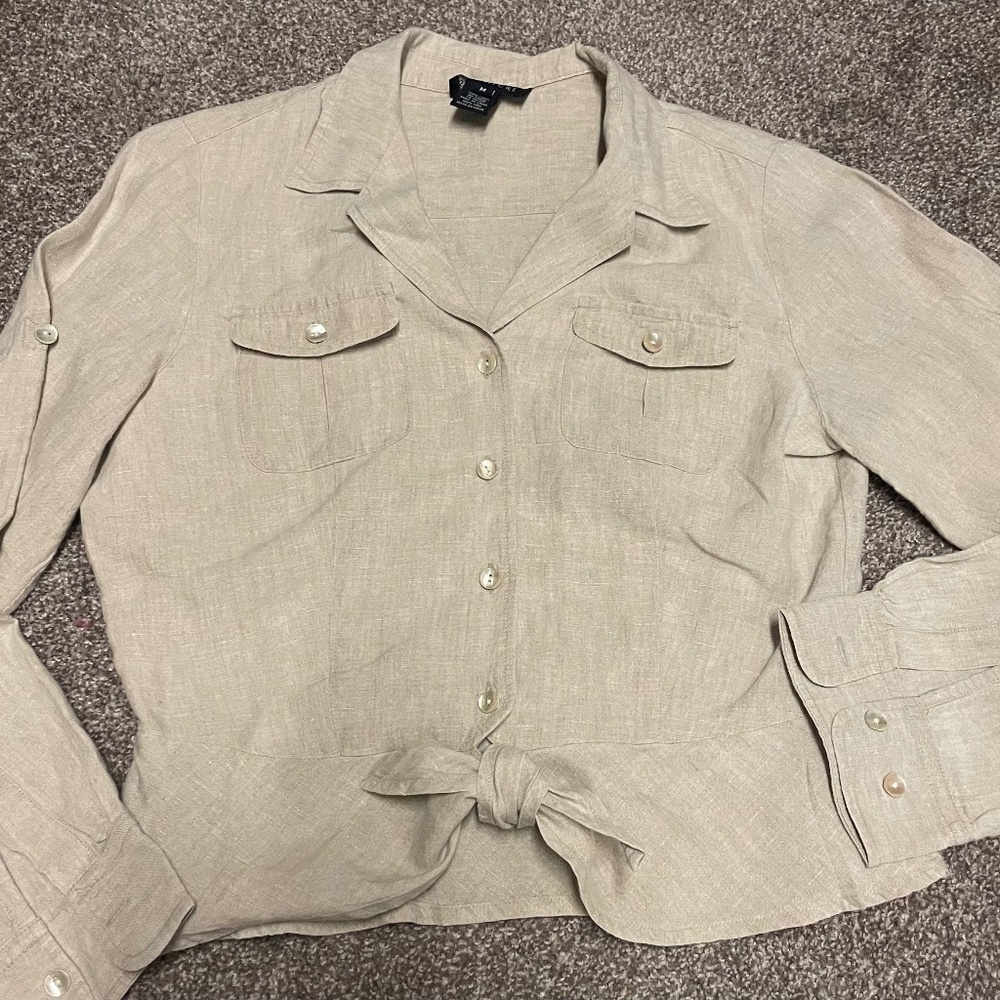 Linen Jones New York Signature Top Women’s Size M Button Down Peplum Classic